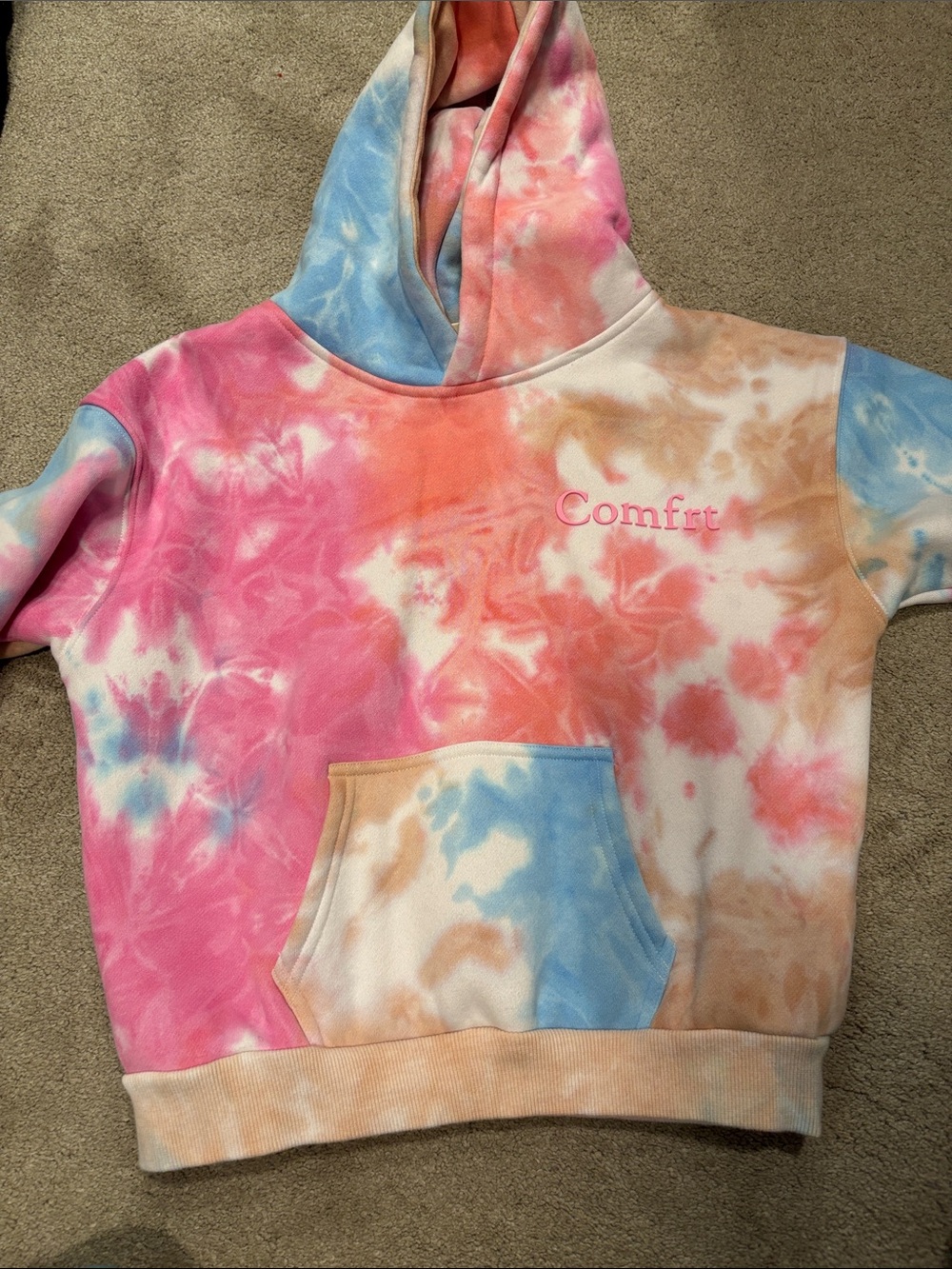 Kids Comfort Tie-Dye Hoodie - Pink, Blue & Peach